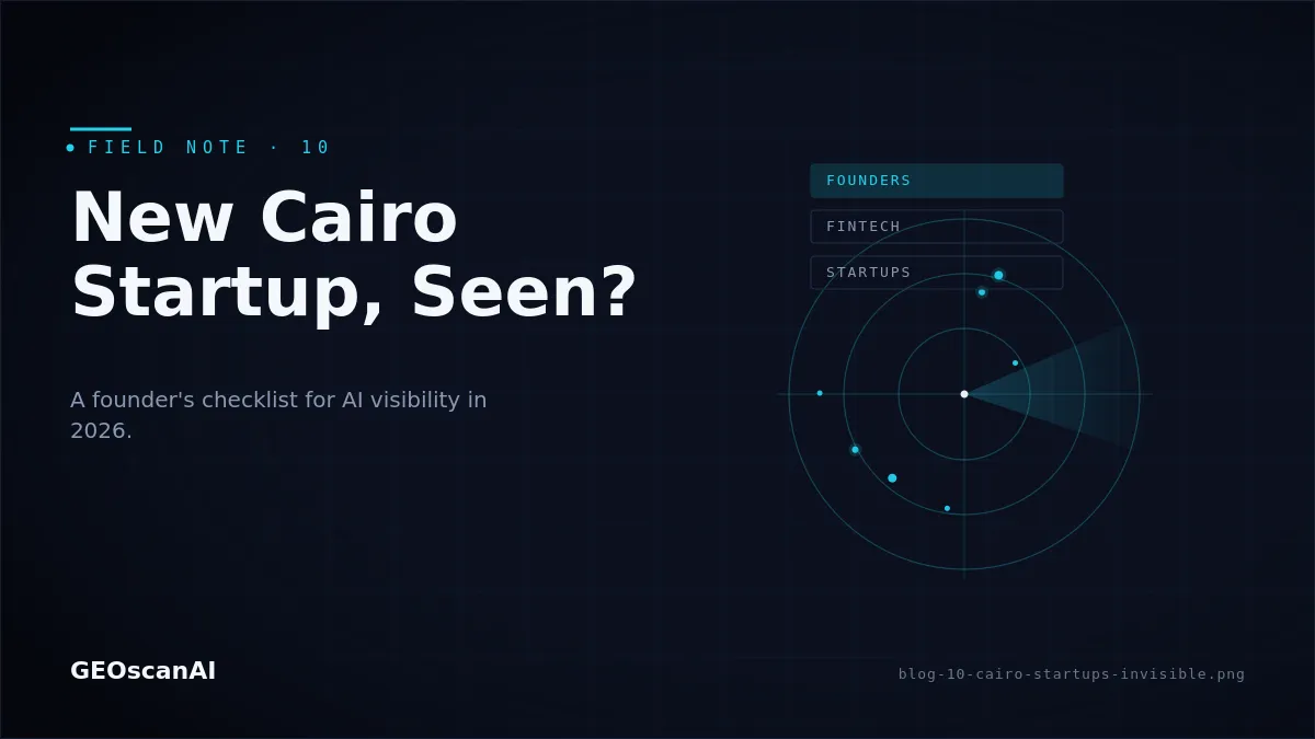 Cairo startup founder reviewing AI visibility checklist across ChatGPT, Gemini, and Perplexity